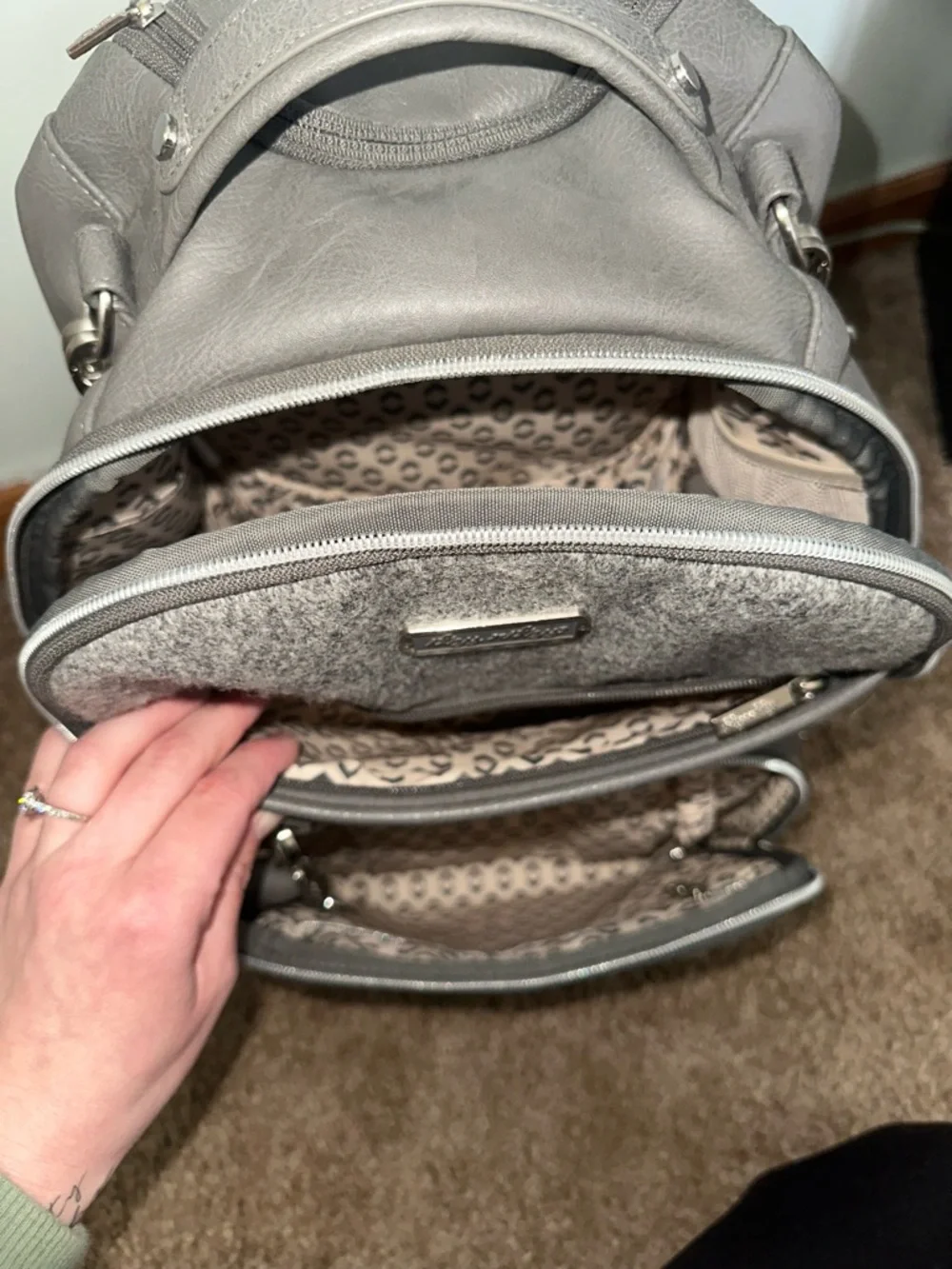 Itzy Ritzy Gray Felt and Faux Leather Convertible Backpack